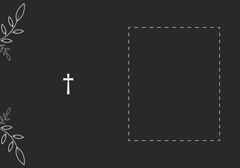 Funeral black card with photo space and white cross