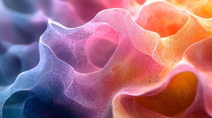 Abstract organic structure with flowing curves, vibrant colors, and intricate texture. The light plays across the semi-transparent material. Visually captivating! Abstract Medical Pain