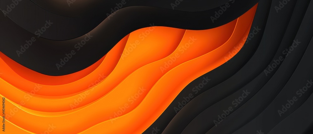 Poster abstract orange and black wavy layers background modern 3d rendering of elegant curves for graphic d