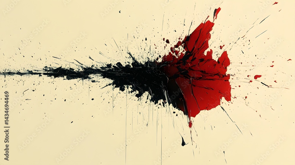 Poster Dynamic splatters of deep black and vibrant red create a visually striking contrast against a light cream backdrop. A powerful image evoking strong emotions and energy. Abstract Medical Pain
