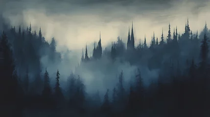 Ethereal mist swirls around shadowy spires under a pale, fading light of dusk. Pale Spire. Illustration
