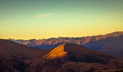 sunset in the Treble Cone mountains