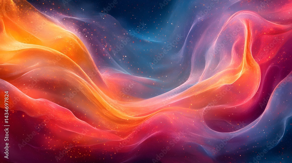 Leinwandbilder A vibrant display of color and light, featuring flowing forms that evoke a sense of cosmic energy. The sparkling particles add depth to the scene. Captivating visual. Abstract Medical Pain.