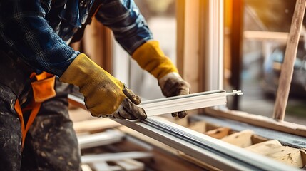 Construction Worker Handling Metal Beams