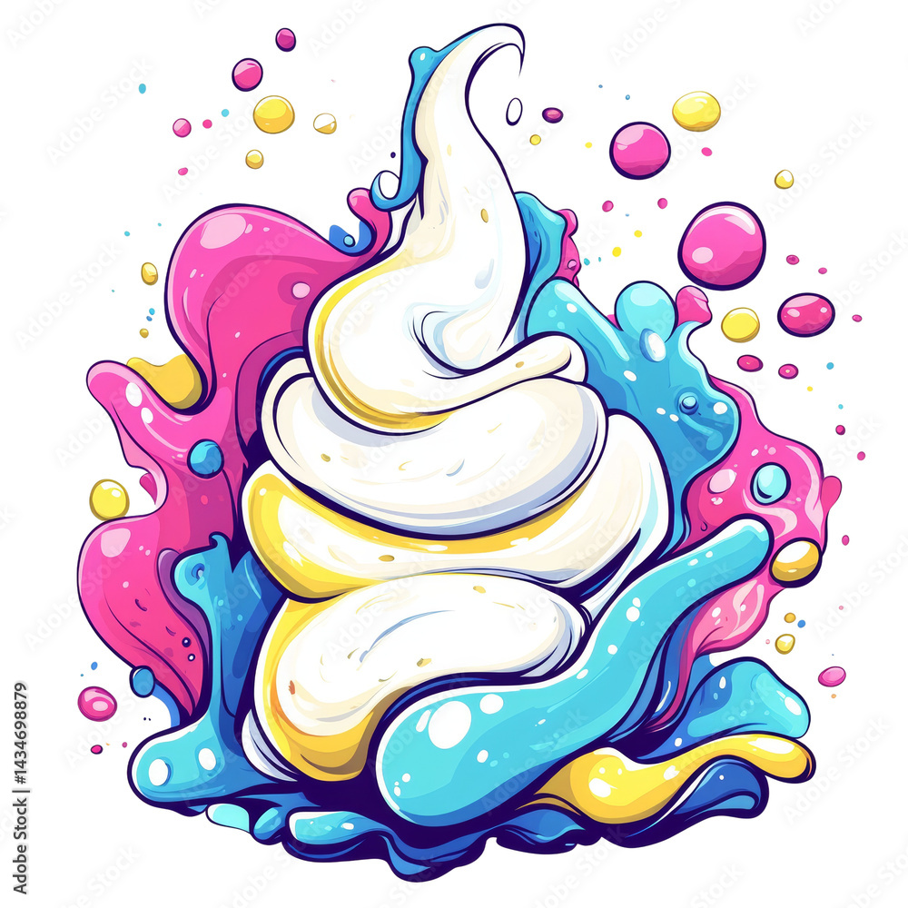 Poster whimsical frozen delight artwork with vibrant confectionery elements against a plain setting