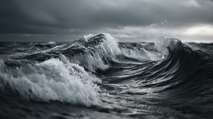 Crashing dark waves ocean shore realistic photography stormy environment low angle intense natural beauty