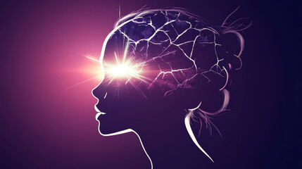 Obraz premium A silhouette with glowing, fractured thoughts. Colorful Abstract Portrait with Flowing Imagination