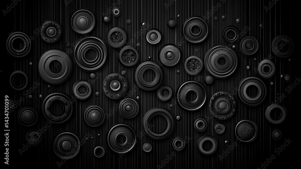 Poster monochromatic rings and spheres arrayed on a vertically striped plane