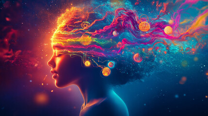 Obraz premium A surreal representation of vibrant creativity. Colorful Abstract Portrait with Flowing Imagination