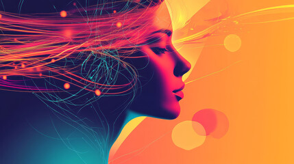 Abstract representation of a thoughtful mind. Colorful Abstract Portrait with Flowing Imagination