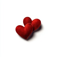 Fototapeta premium Two red hearts close together on white background