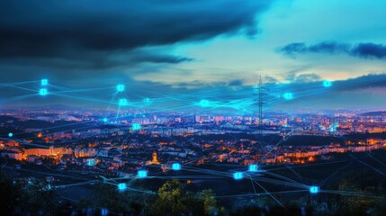 Obraz premium Networked cityscape at twilight.