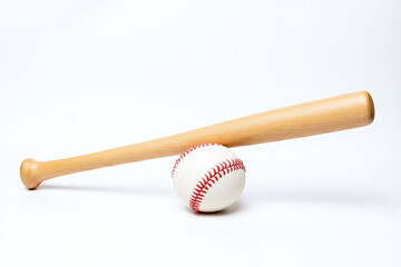 baseball and a baseball bat on a white background