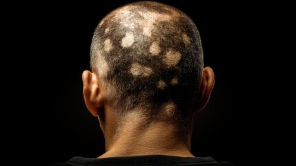 Close-up of Bald Patches on Scalp Due to Alopecia Areata in an Adult Individual