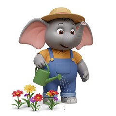 Fototapeta premium Elephant standing in flower bed with can
