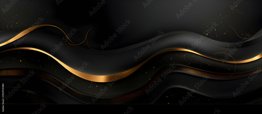 Poster elegant black and gold abstract background with flowing shapes for design projects