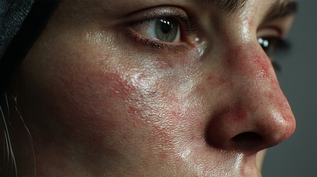 Close-up of Human Skin Showing Scar Healing Process with Textured Discoloration