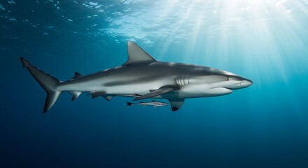 Fototapeta premium Shark Swimming in Blue Ocean Water