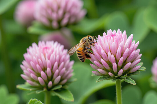 bee on a white flower with green leaves