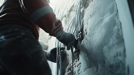 Electrician Installing Wires in a Wall