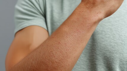 Close-Up of Upper Arm Showing Bumpy Skin Texture with Red Bumps on Light Background