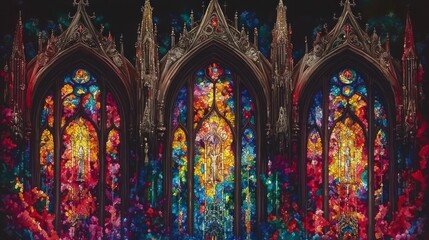Obraz premium Vibrant Gothic Stained Glass Windows: A Symphony of Color and Light