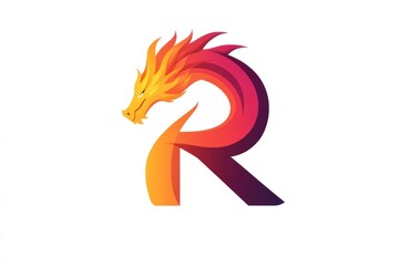 Fototapeta premium Fiery dragon letter R logo design (2)