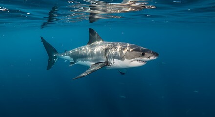 Naklejka premium Great White Shark Swimming Underwater