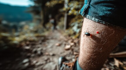 Close-Up of Bug Bite Reaction on Leg with Swelling and Itchy Red Spot in Nature