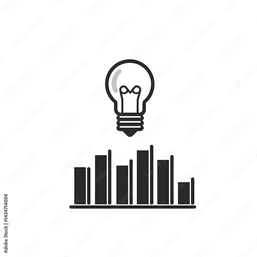 Poster a clean vector style icon featuring a black lightbulb symbol above a rising bar graph visualizing th