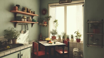 Cozy Green Kitchen with Plants and Sunshine