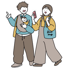 おでかけする両親と赤ちゃん_ナチュラル