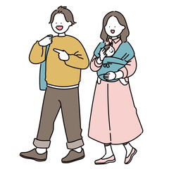 おでかけする両親と赤ちゃん_キュート