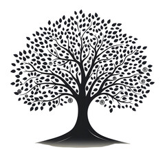 Fototapeta premium A simple yet striking of a minimalist tree silhouette with abstract stylized leaf shapes conveying a sense of natural growth and elegant simplicity