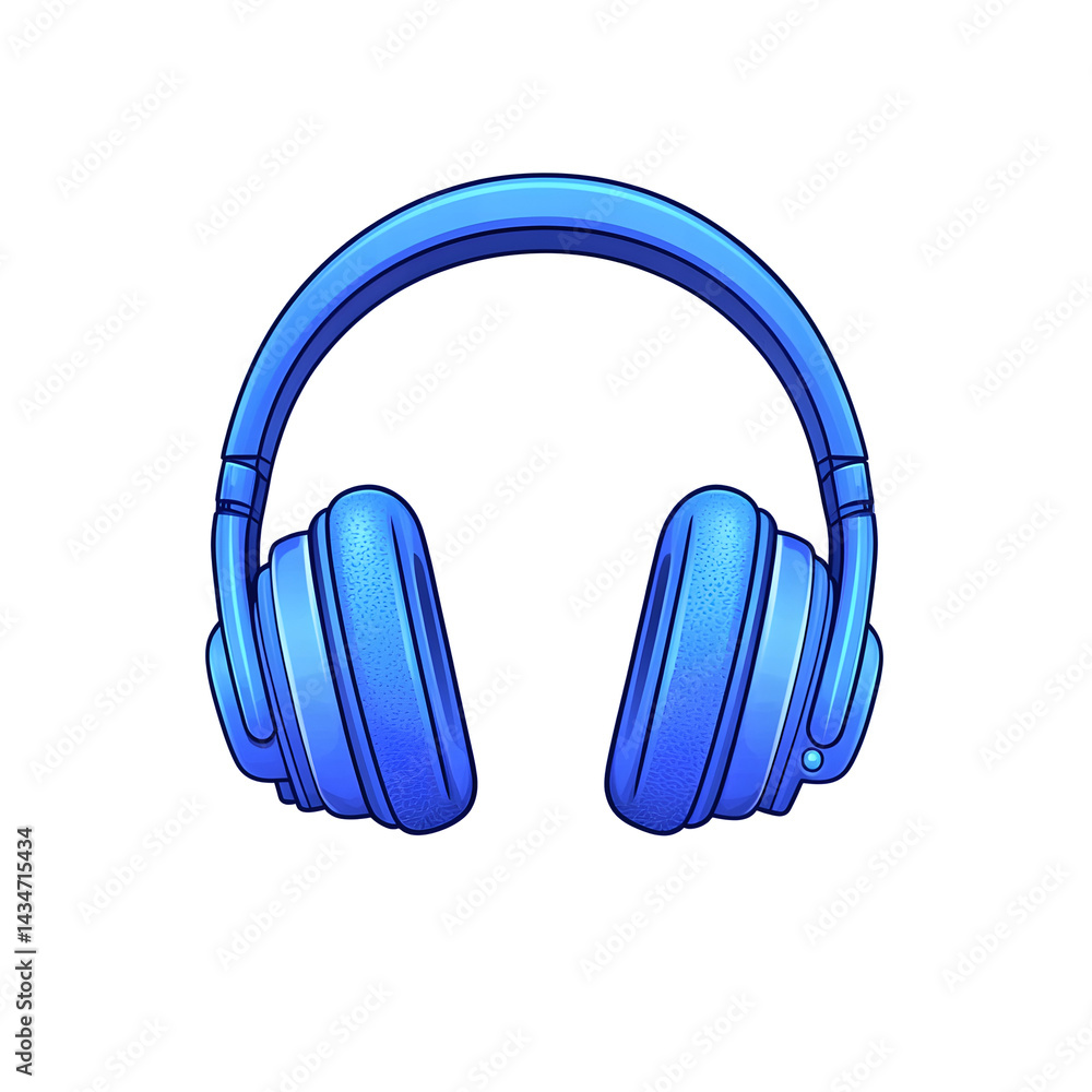 Poster stylized monochrome headphones with a built in microphone representing communication and audio techn