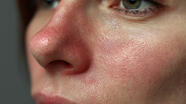 Close-up of Inflamed Cheeks Showing Redness from Windburn on Human Skin
