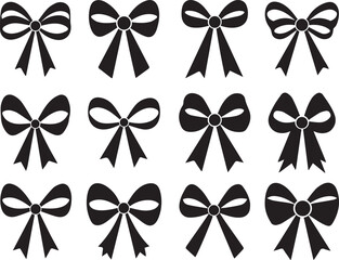 Collection of various types of black bow silhouettes.