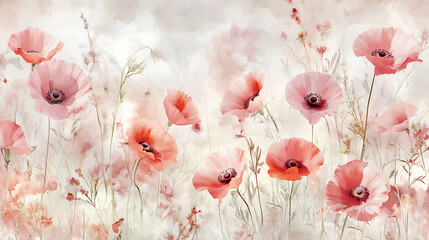 Dreamy watercolor-style flowers in soft pastel hues with a light blur 