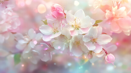 Fototapeta premium Gentle pink and white flower field with pastel dreamy blur effect 