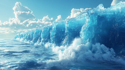 Stunning Realistic Photography of Frozen Water Waves Under Clear Blue Sky