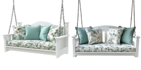 Elegant Swing Sofa with Floral Cushions for Outdoor Relaxation