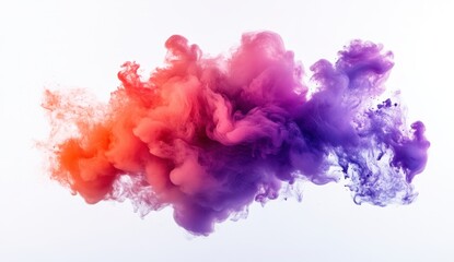 Naklejka premium Vibrant Orange and Purple Powder Smoke Explosion on White Background Artistic Colorful Smoke Plume Motion Effect Paint Dust Cloud Background