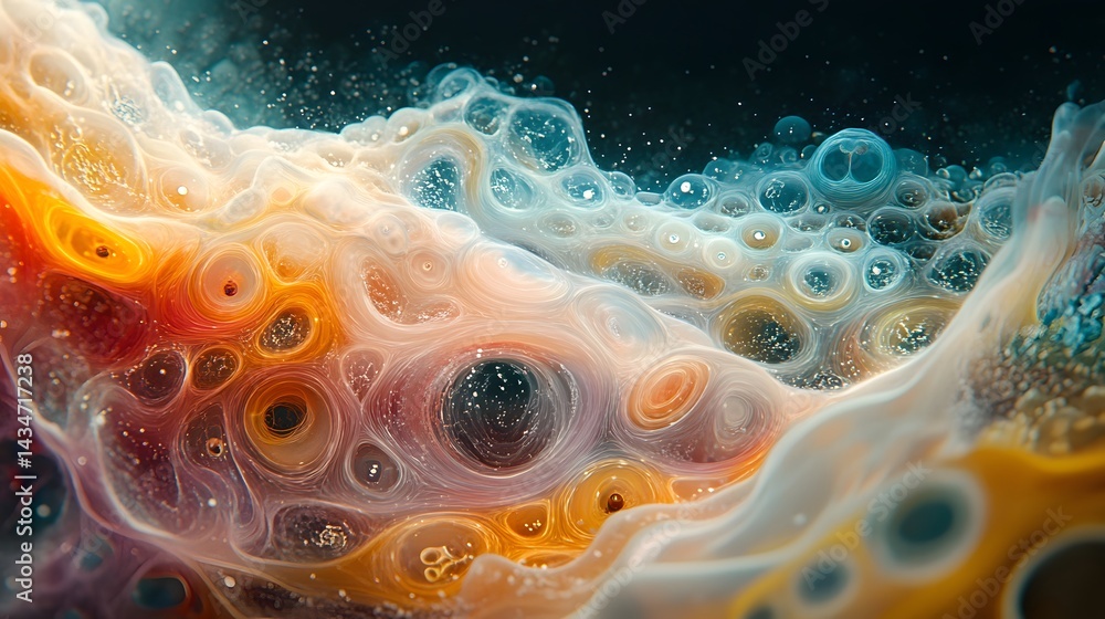 Aufkleber abstract cellular structure blending warm oranges, yellows, and peaches into cool blues and whites. 