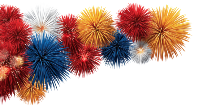 colorful fireworks over white background