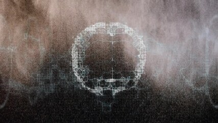 Holographic data ring showcasing glitchy pale-blue lines and noise, rotating with glowing blocks - Powered by Adobe