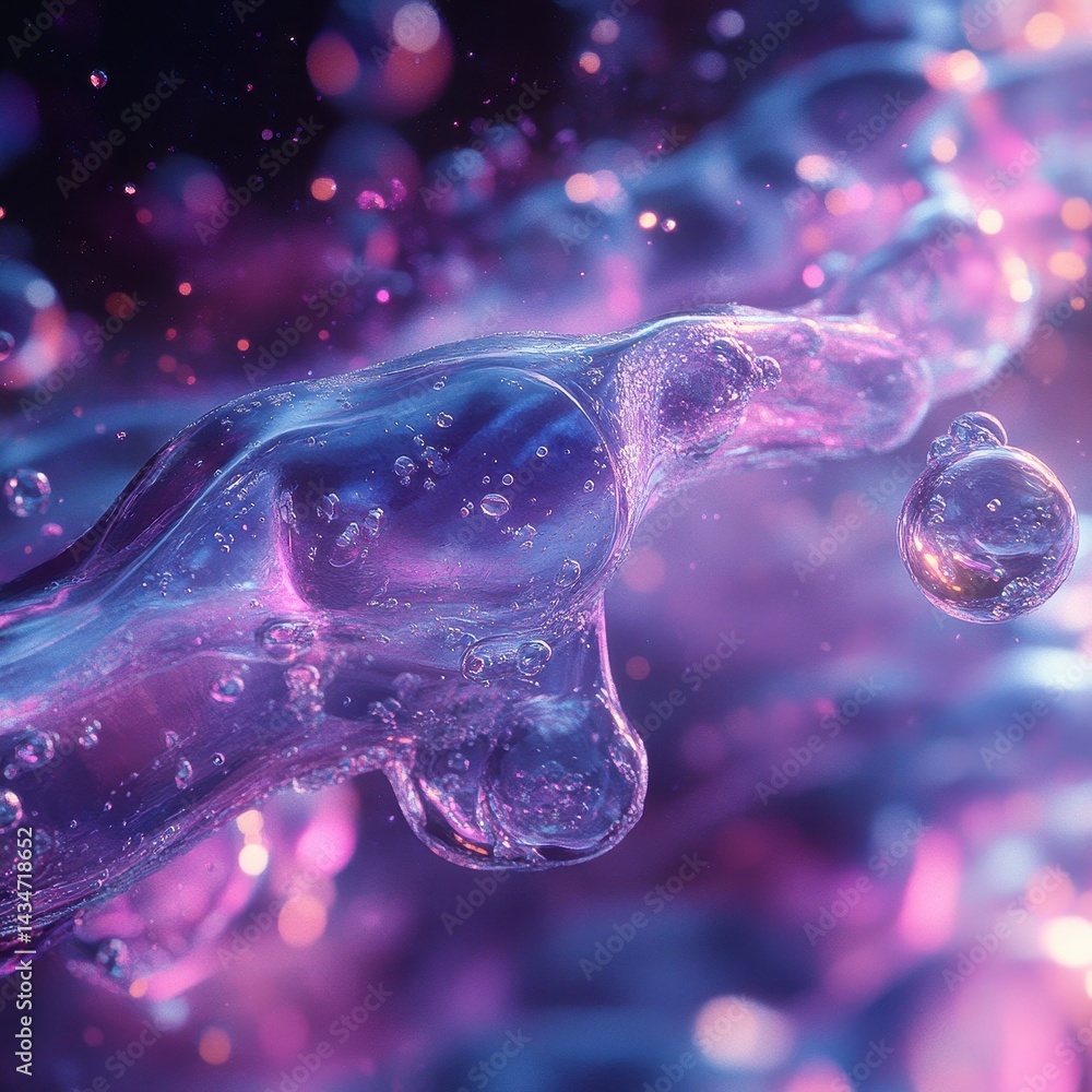 Aufkleber abstract macro photography of flowing water with purple hue and glistening sparkles creating a mesme