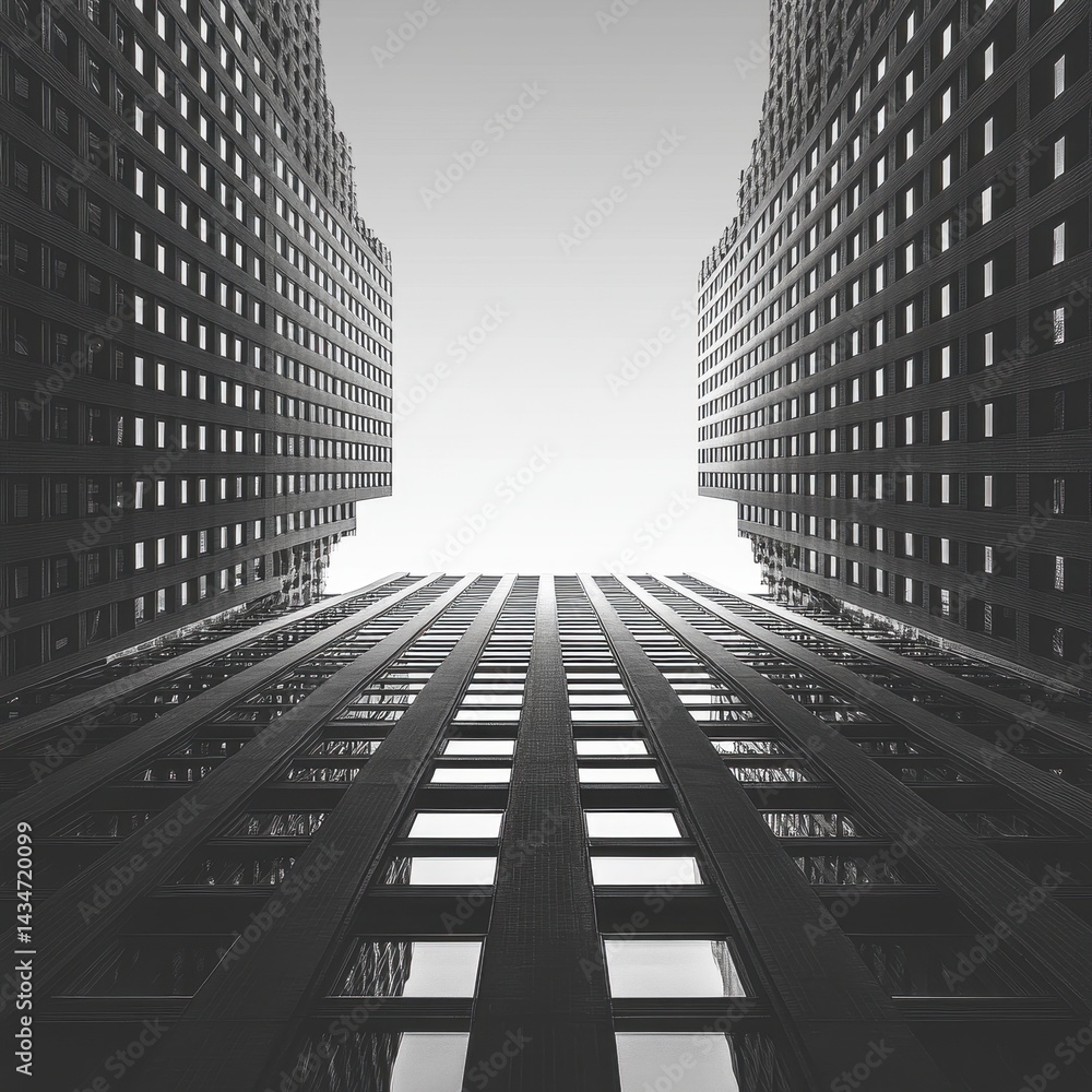 Aufkleber high angle view of geometric buildings in a metropolis on gray sky with modern architectural design 