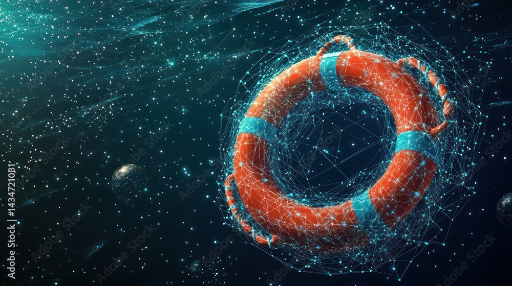 Poster digital safety net: abstract depiction of protection in a connected universe