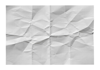Crumpled sheet of paper with visible folds and rough edges isolated on transparent background