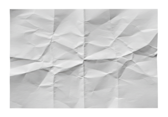 Crumpled sheet of paper with visible folds and rough edges isolated on transparent background